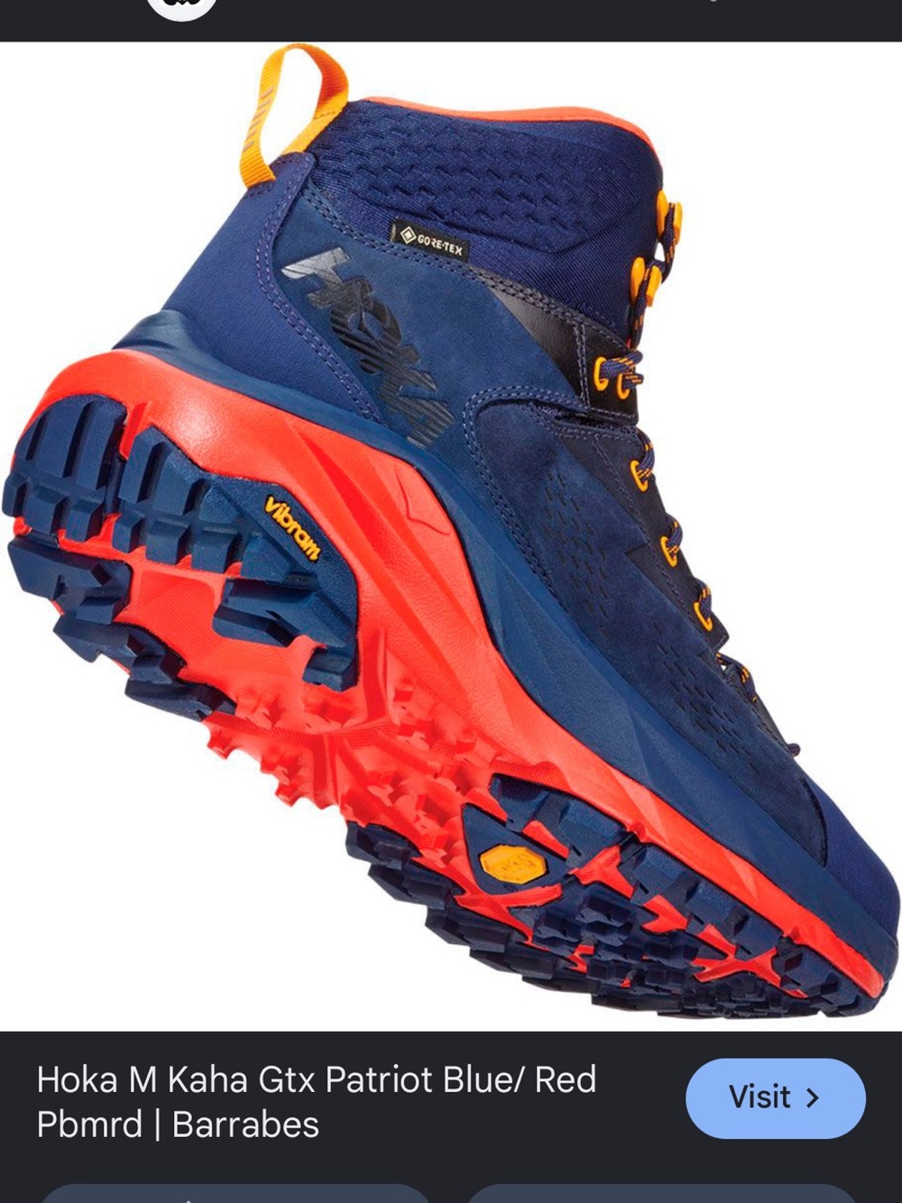 Hoka Men's Trail Boot in Navy Blue with Bright Red Midsole